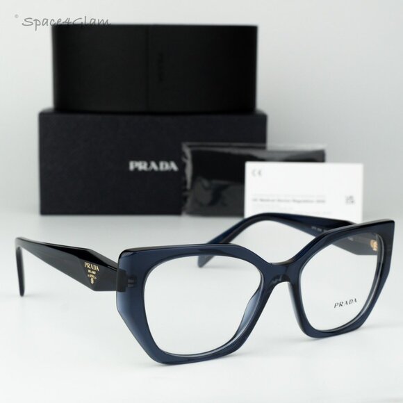 Prada Women Eyeglasses Blue Crystal Demo Cat Eye PR18WV 08Q1O1 BRAND NEW - Picture 1 of 7
